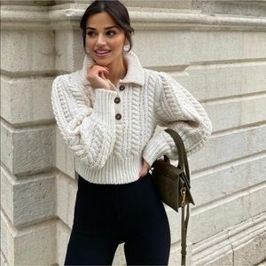 ZARA Bloggers Favorite Wool Blend Cable Knit Cropped Sweater